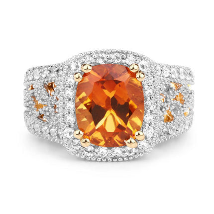 3.71 Carat Genuine Citrine and White Topaz .925 Sterling Silver Ring