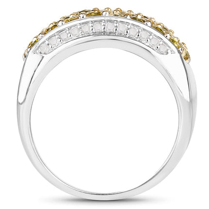 1.91 Carat Genuine Yellow Diamond and White Diamond .925 Sterling Silver Ring
