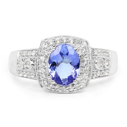 1.42 Carat Genuine Tanzanite & White Topaz .925 Sterling Silver Ring