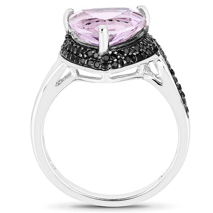 3.53 Carat Genuine Pink Amethyst and Black Spinel .925 Sterling Silver Ring