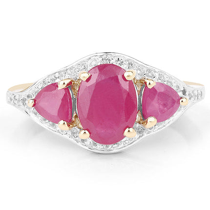14K Yellow Gold Plated 2.49 Carat Genuine Glass Filled Ruby and White Topaz .925 Sterling Silver Ring