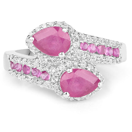 2.43 Carat Ruby & White Topaz Ring in 925 Sterling Silver – Elegant Gemstone Ring for Women