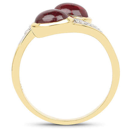 14K Yellow Gold Plated 2.38 Carat Glass Filled Ruby and White Topaz .925 Sterling Silver Ring