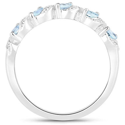 0.54 Carat Genuine Aquamarine and White Topaz .925 Sterling Silver Ring