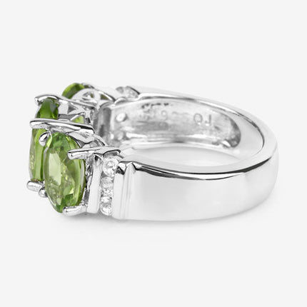 4.14 Carat Genuine Peridot and White Topaz .925 Sterling Silver Ring