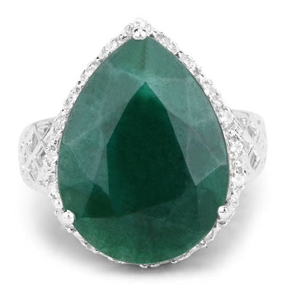 13.05 Carat Dyed Emerald and White Topaz .925 Sterling Silver Ring