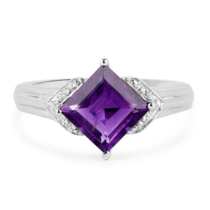 2.55 Carat Genuine Amethyst and White Topaz .925 Sterling Silver Ring