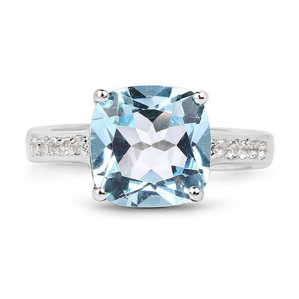 4.62 Carat Genuine Blue Topaz and White Topaz .925 Sterling Silver Ring