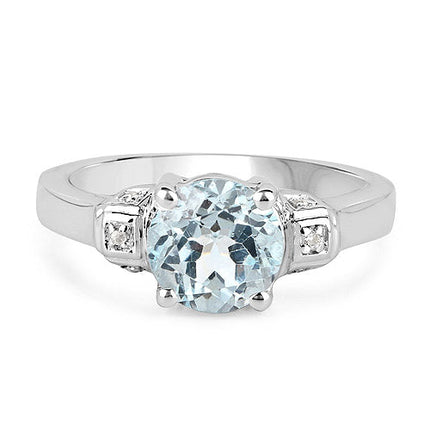 2.28 Carat Genuine Blue Topaz and White Topaz .925 Sterling Silver Ring