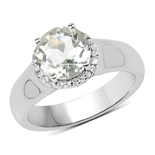 1.87 Ct Green Amethyst & White Topaz Ring .925 Sterling Silver | Elegant Gemstone Ring