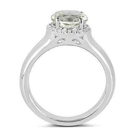 1.87 Ct Green Amethyst & White Topaz Ring .925 Sterling Silver | Elegant Gemstone Ring
