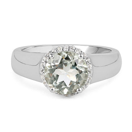 1.87 Ct Green Amethyst & White Topaz Ring .925 Sterling Silver | Elegant Gemstone Ring