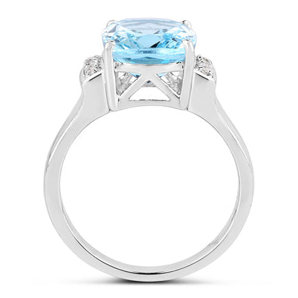 4.28 Carat Genuine Blue Topaz and White Topaz .925 Sterling Silver Ring