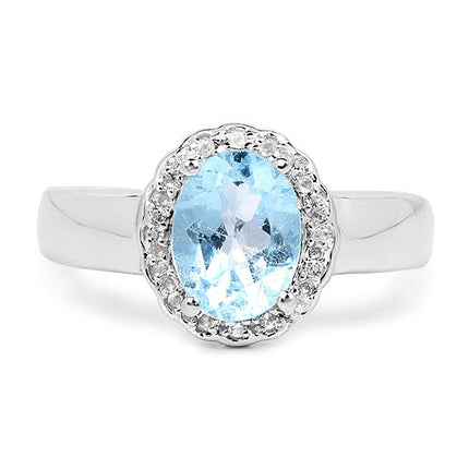 2.58 Carat Genuine  Blue Topaz and White Topaz .925 Sterling Silver Ring