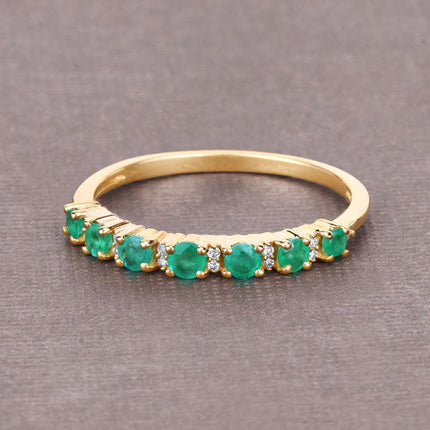 0.41 Carat Genuine Zambian Emerald and White Diamond 14K Yellow Gold Ring