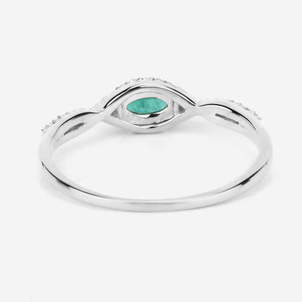 0.32 Carat Genuine Zambian Emerald and White Diamond 14K White Gold Ring