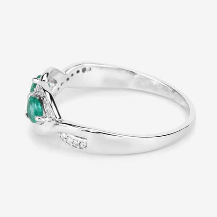 0.35 Carat Genuine Zambian Emerald and White Diamond 14K White Gold Ring