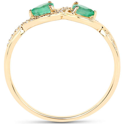 0.35 Carat Genuine Zambian Emerald and White Diamond 14K Yellow Gold Ring