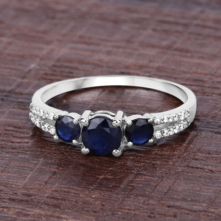 1.08 Carat Genuine Blue Sapphire and White Diamond 14K White Gold Ring