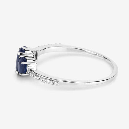 0.98 Carat Genuine Blue Sapphire and White Diamond 14K White Gold Ring
