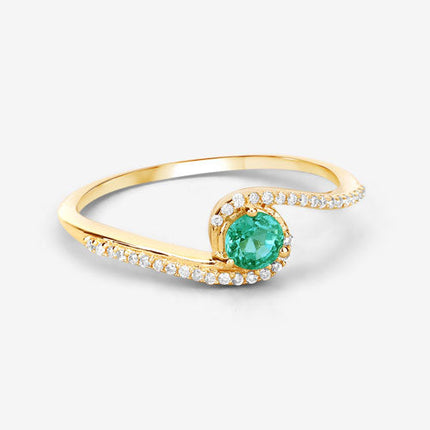 0.33 Carat Genuine Zambian Emerald and White Diamond 14K Yellow Gold Ring