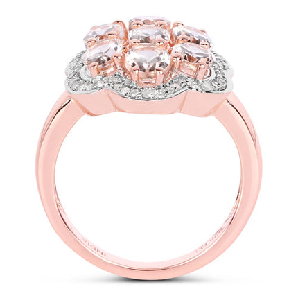 3.06 Carat Genuine Morganite and White Diamond .925 Sterling Silver Ring