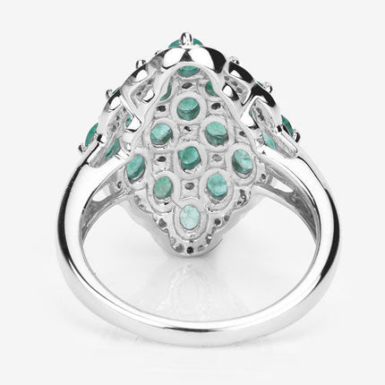 2.68 Carat Genuine Zambian Emerald and White Zircon .925 Sterling Silver Ring