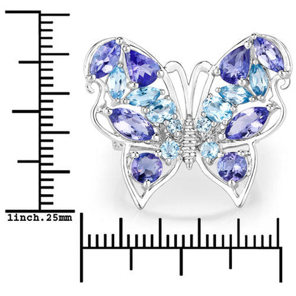 3.60 Carat Genuine Tanzanite and Swiss Blue Topaz .925 Sterling Silver Ring