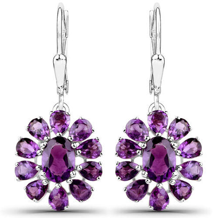 11.60 Carat Genuine Amethyst and White Topaz .925 Sterling Silver 3 Piece Jewelry Set (Ring, Earrings, and Pendant w/ Chain)