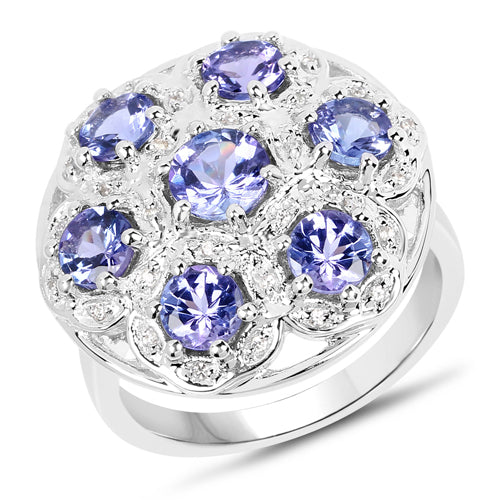 Tanzanite Ring 2.00 Carat with White Zircon – Sterling Silver Gemstone Jewelry