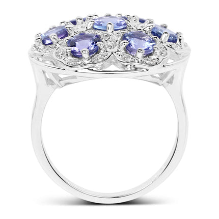 Tanzanite Ring 2.00 Carat with White Zircon – Sterling Silver Gemstone Jewelry