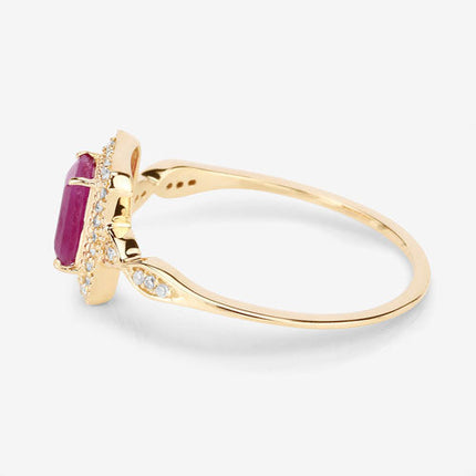 0.75 Carat Genuine Ruby and White Diamond 14K Yellow Gold Ring