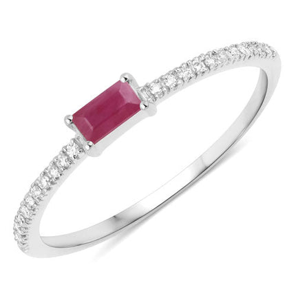0.22 Carat Genuine Ruby and White Diamond 14K White Gold Ring