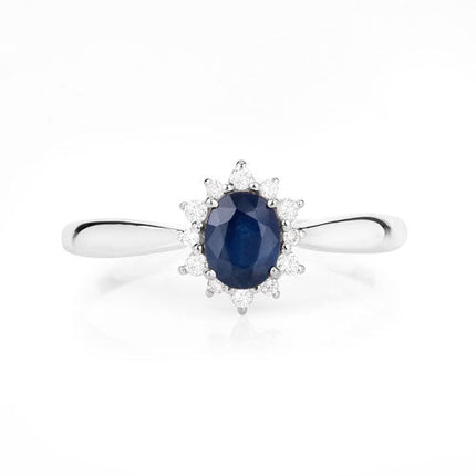 0.44 Carat Genuine Blue Sapphire and White Diamond 14K White Gold Ring