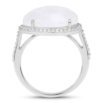 7.33 Carat Genuine White Rainbow Moonstone And White Topaz .925 Sterling Silver Ring