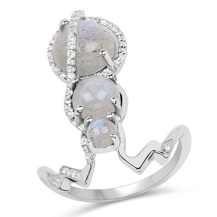 2.79 Carat Genuine Labradorite And White Topaz .925 Sterling Silver Ring