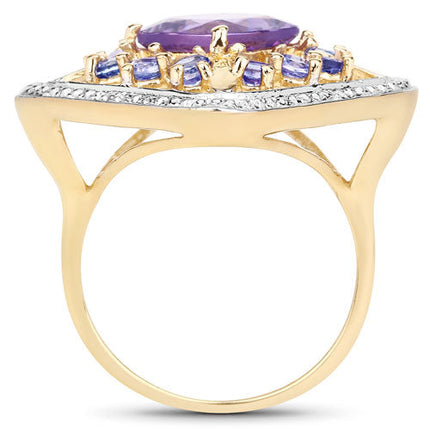 3.44 Carat Genuine Amethyst and Tanzanite .925 Sterling Silver Ring
