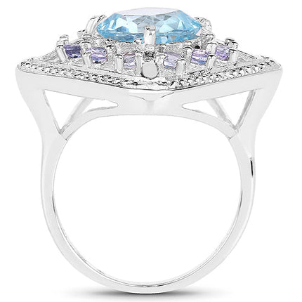 4.24 Carat Genuine Blue Topaz and Tanzanite .925 Sterling Silver Ring