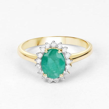 1.39 Carat Genuine Zambian Emerald and White Diamond 10K Yellow Gold Ring