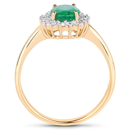 1.39 Carat Genuine Zambian Emerald and White Diamond 10K Yellow Gold Ring