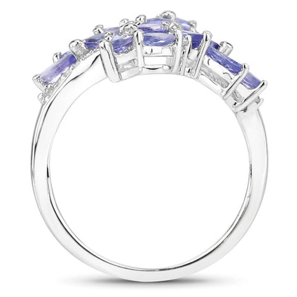1.73 Carat Genuine Tanzanite and White Zircon .925 Sterling Silver Ring
