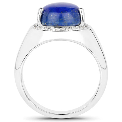 5.52 Carat Genuine Lapis and White Zircon .925 Sterling Silver Ring