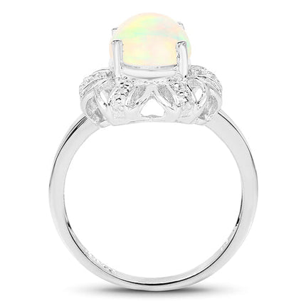 1.73 Carat Genuine Ethiopian Opal & White Topaz .925 Sterling Silver Ring