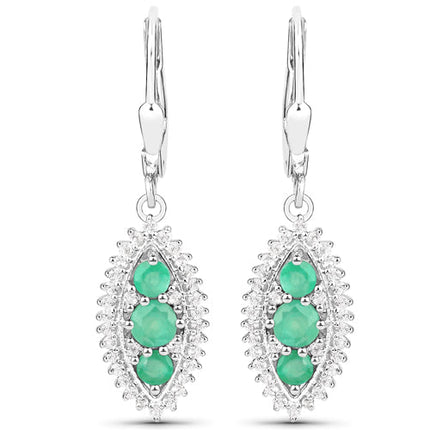 3.52 Carat Genuine Zambian Emerald and White Topaz .925 Sterling Silver 3 Piece Jewelry Set (Ring, Earrings, and Pendant w/ Chain)