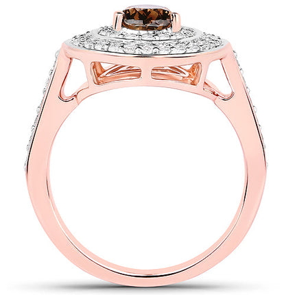 1.64 Carat Genuine Chocolate Brown Diamond and White Diamond 18K Rose Gold Ring