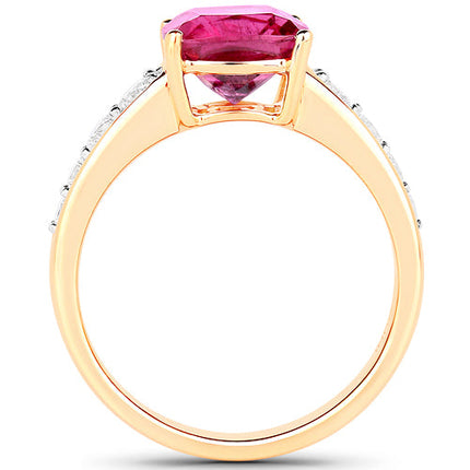 2.70 Carat Genuine Rubellite and White Diamond 14K Yellow Gold Ring