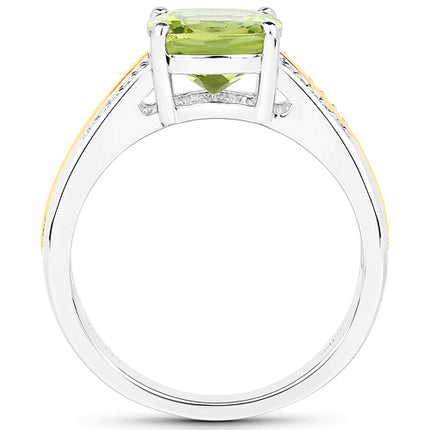 2.20 Carat Genuine Peridot and White Diamond 14K Yellow Gold with .925 Sterling Silver Ring