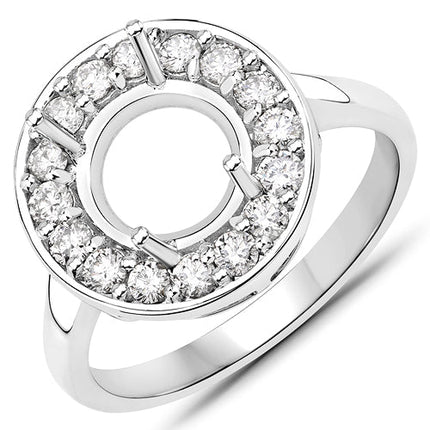 0.48 Carat Genuine White Diamond 14K White Gold Semi Mount Ring - holds 8.00mm Round Gemstone