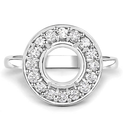 0.48 Carat Genuine White Diamond 14K White Gold Semi Mount Ring - holds 8.00mm Round Gemstone