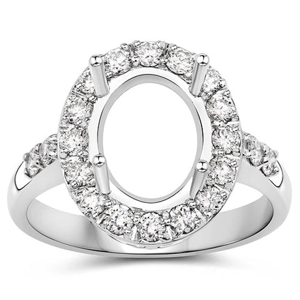 0.60 Carat Genuine White Diamond 14K White Gold Semi Mount Ring - holds 10x8mm Oval Gemstone